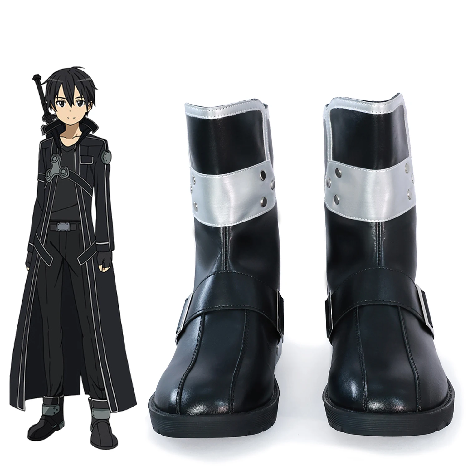 

Обувь для косплея Kirito, аниме Sword Art Online Kirigaya Kazuto, черные мужские ботинки из искусственной кожи для ролевых игр