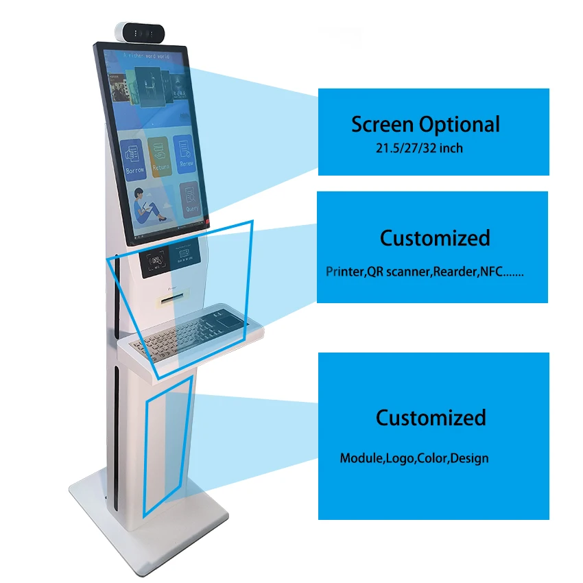 Kiosk with Stainless Steel Keyboard with Tracking Pad Self Service Information Inquiry Touch Screen
