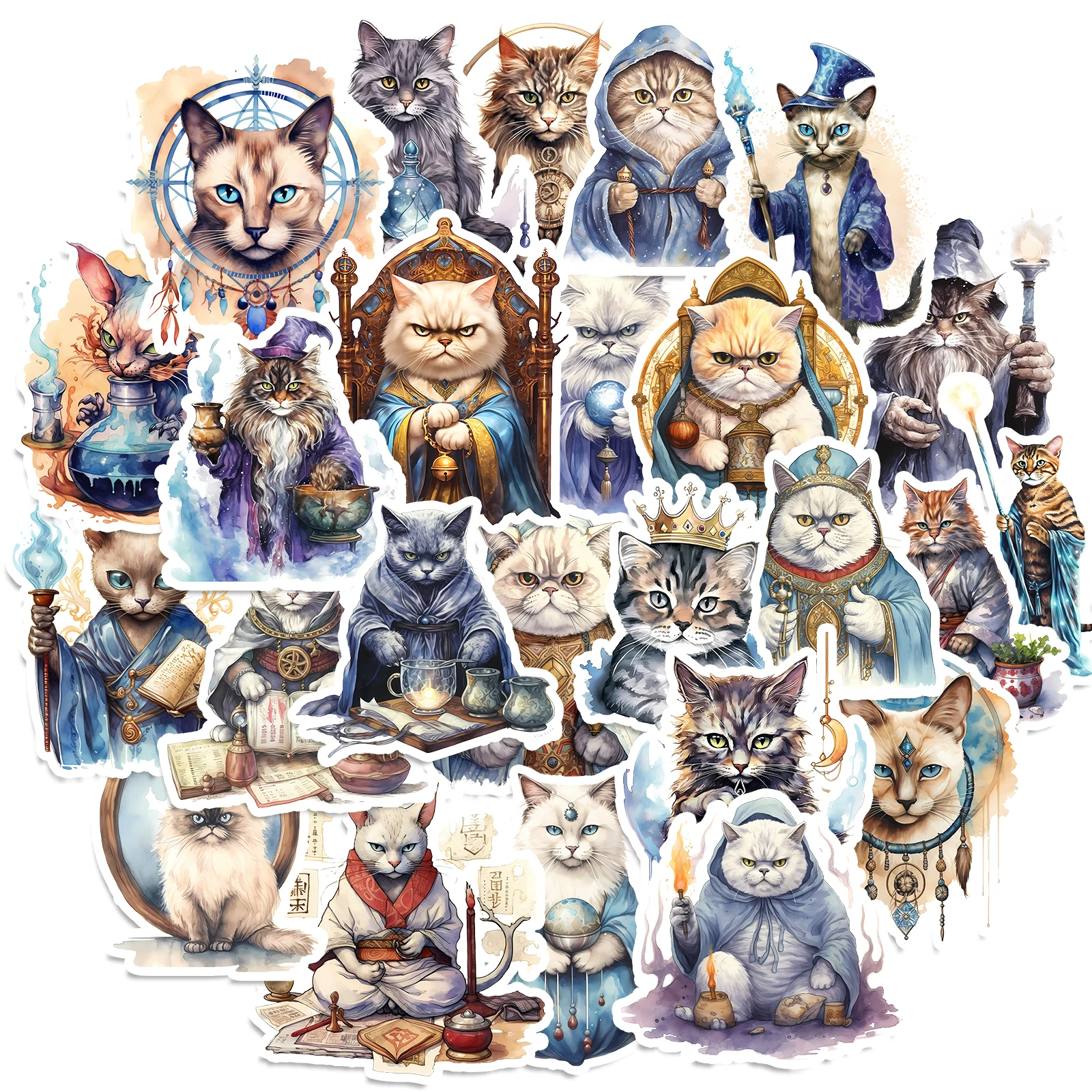 50 Stück niedliche Cartoon-Aufkleber mit magischer Katze für Wasserflaschen, dekorative Vinyl-Aufkleber für Scrapbooking, Laptop, Telefon, DIY, Basteln