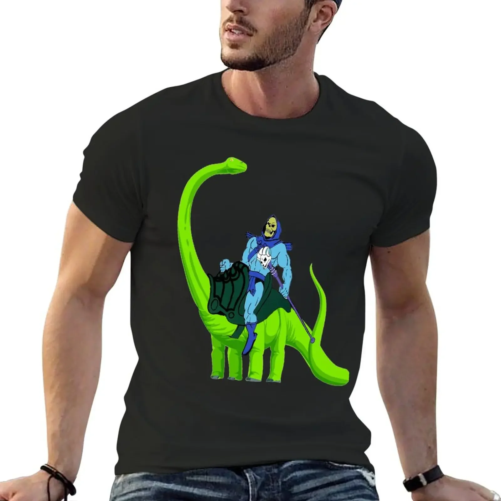 mad skill evil skeletor riding dinosaur T-Shirt sweat aesthetic clothes black t-shirts for men