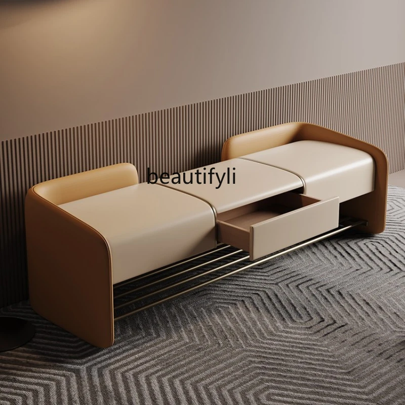 

Light luxury door change shoes wear shoe stool clothing store soft bag long strip sofa footstool