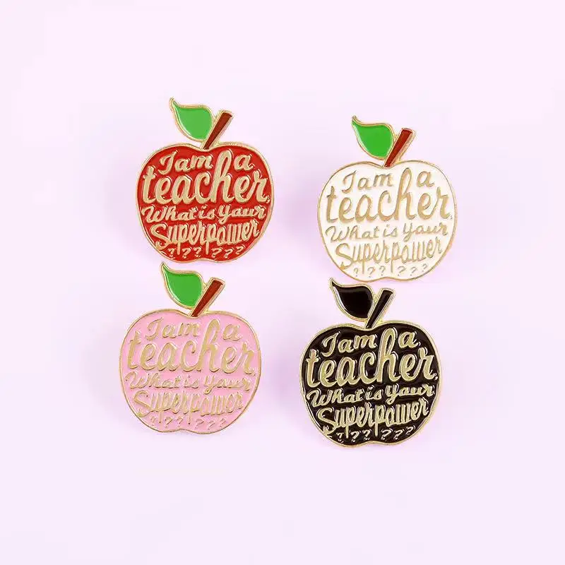 4 Styles Apple Enamel Pins Teacher Superpower Fruit Badge Jam Jewelry Brooches Lapel Metal Pins For Teacher Gifts Drop Shipping