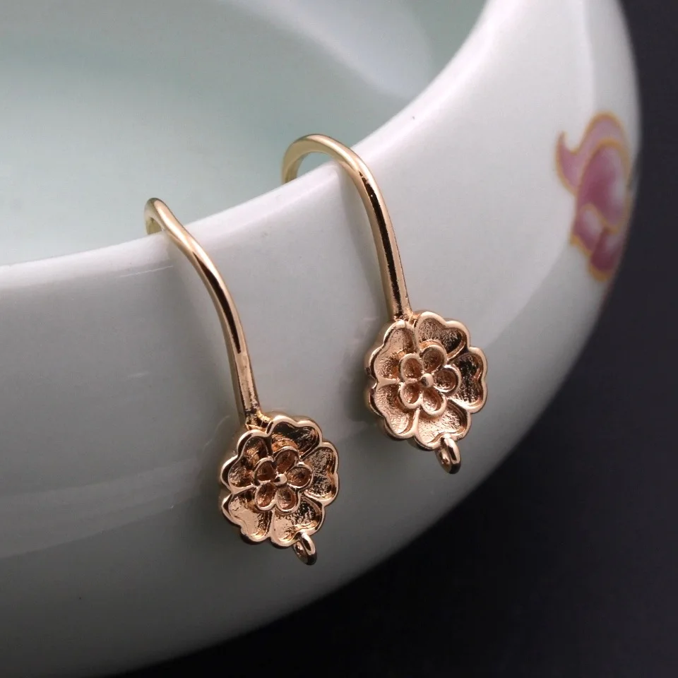 12pair Quality Brass Casted Metal Ear Hooks Flower Ear Hole Hooks KC Gold Silver Plt Earrings DIY Pearls Dangle Earrings Making