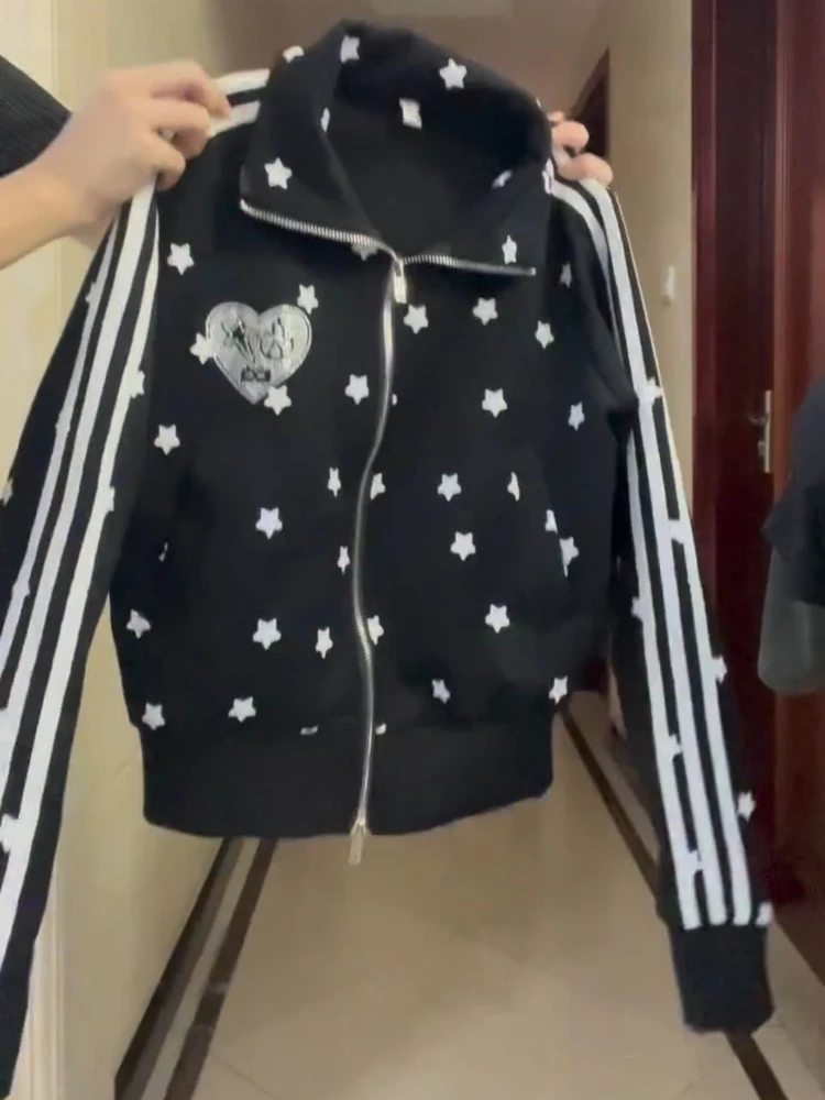 

Толстовка Bla с принтом американской звезды в стиле ретро, женский свободный кардиган на молнии, модный бавовняный свитер ort Sve для поездок на работу