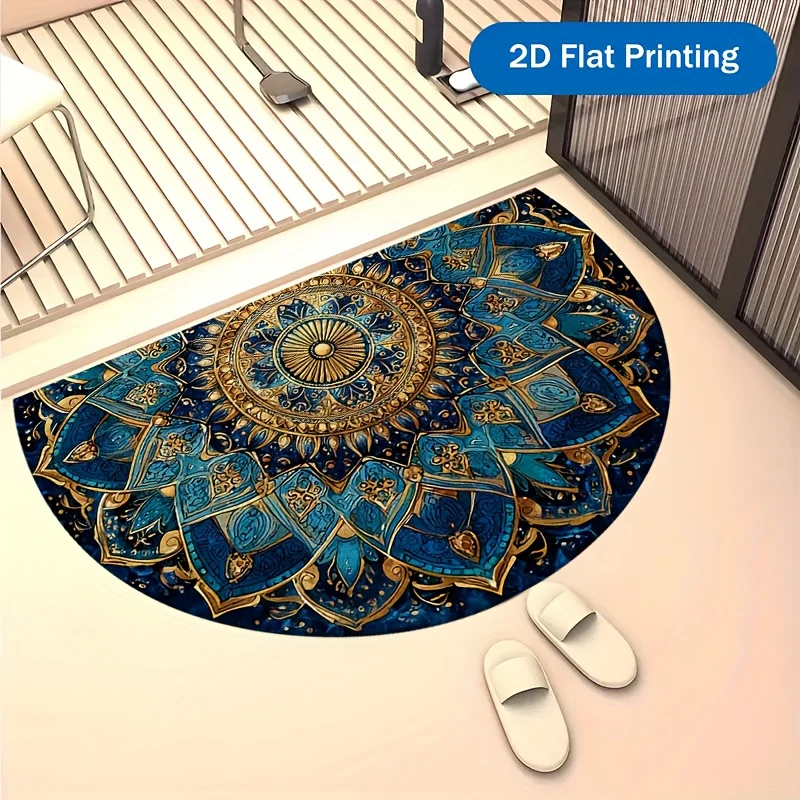 African Woven Basket Spiral Color Block Pattern Semicircular Doormat Entry Ethnic Rug Anti Slip Floor Mat For Bohemian Exotic