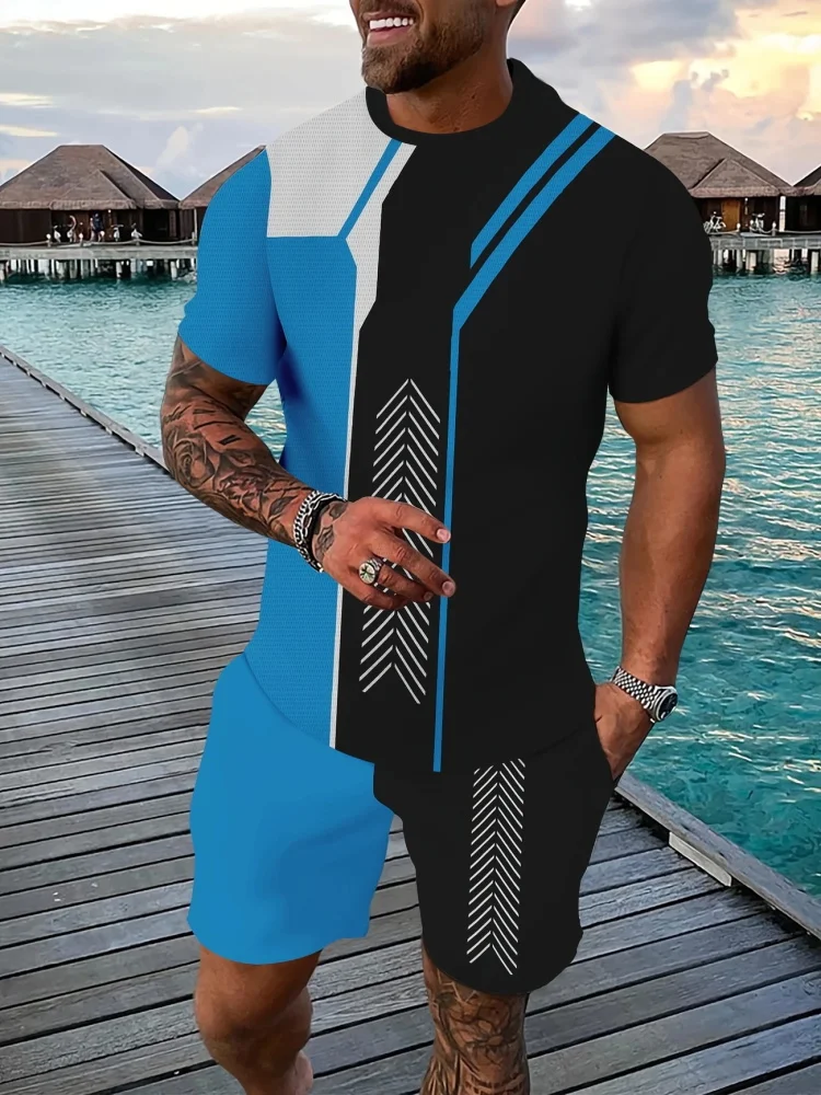 New Men's Casual Short-sleeved Set In 2025, Featuring Outdoor Animal Lion Patterns, Street Fashion Top And Shorts