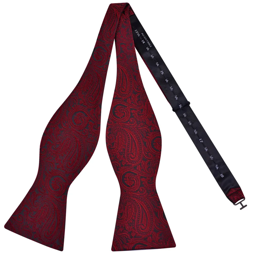 GUSLESON Kwaliteit Zwart Rood Paisley Zijde Heren Zelfbinder Boog Verstelbare Bloemen Zelfgebonden Strikjes Voor Mannen Pak Bruiloft