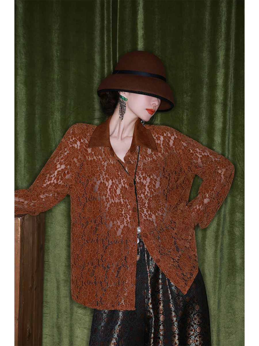 

Женский кружевной жилет с вышивкой и замшевым воротником Dangdang Somes, комплект в стиле casual, осенняя коллекция, китайский бренд