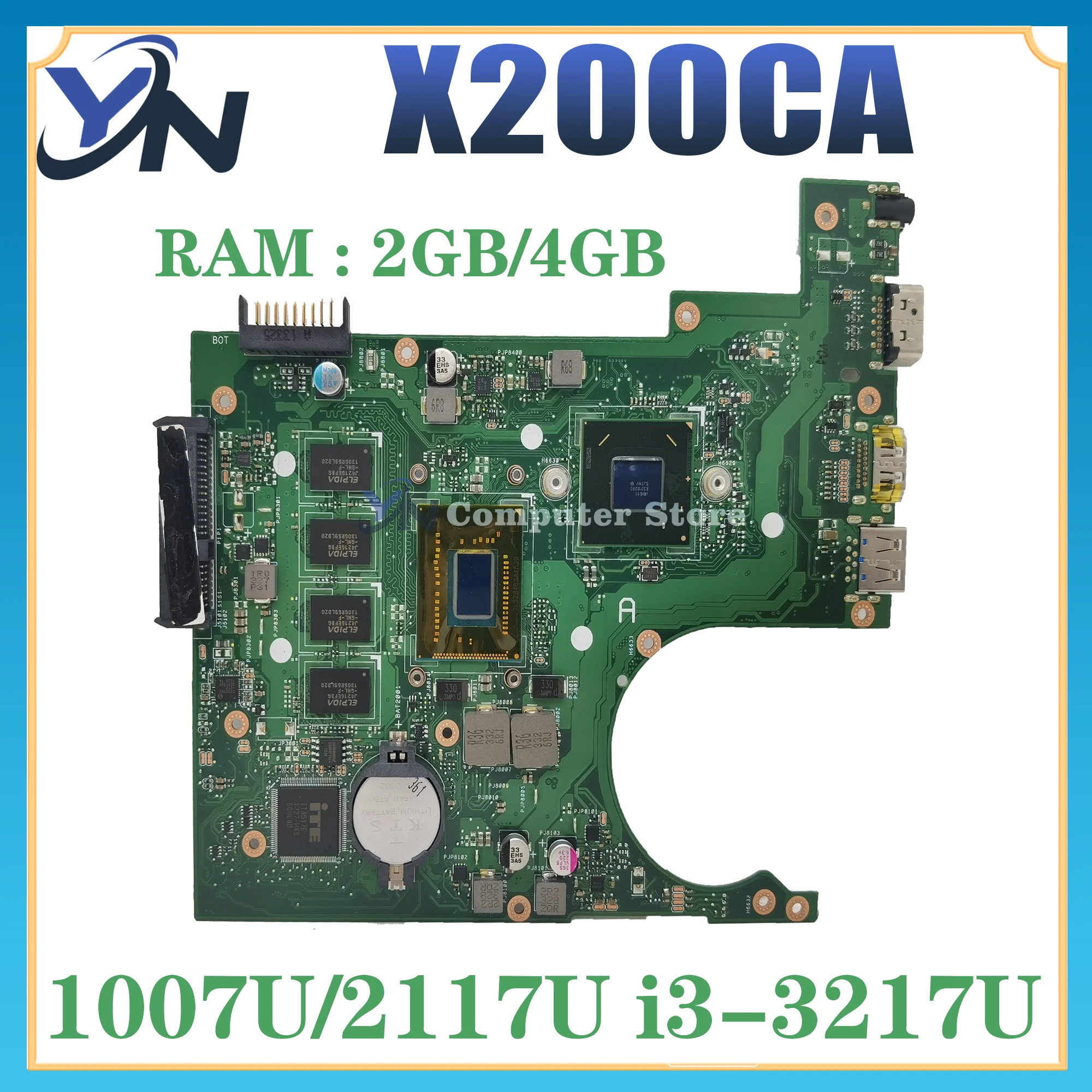 X200C Notebook Mainboard For ASUS Vivobook F200CA X200CA Laptop Motherboard 1007U/2117U I3-3217U 2G/4G-RAM Mainboard 100% Test