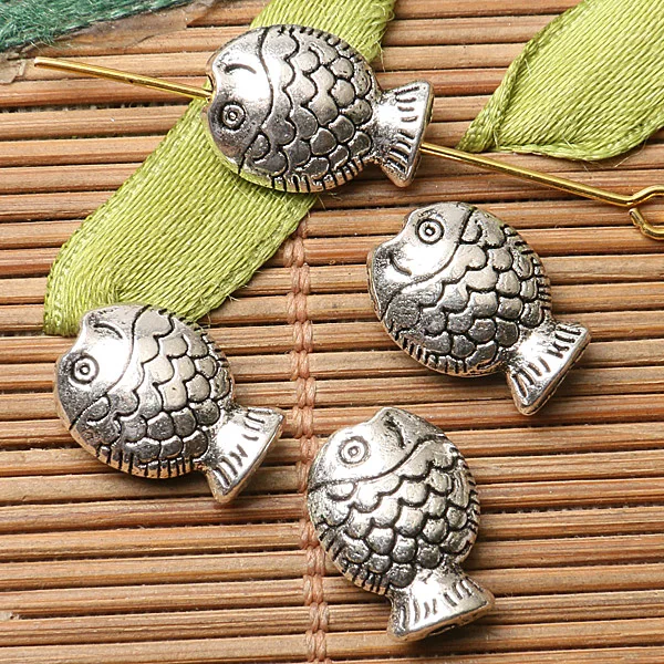 

20pcs 13*10mm Dark Silver Color 2sided Cute Finsh Design Spacer Bead EF2760 Beads for Jewelry Making