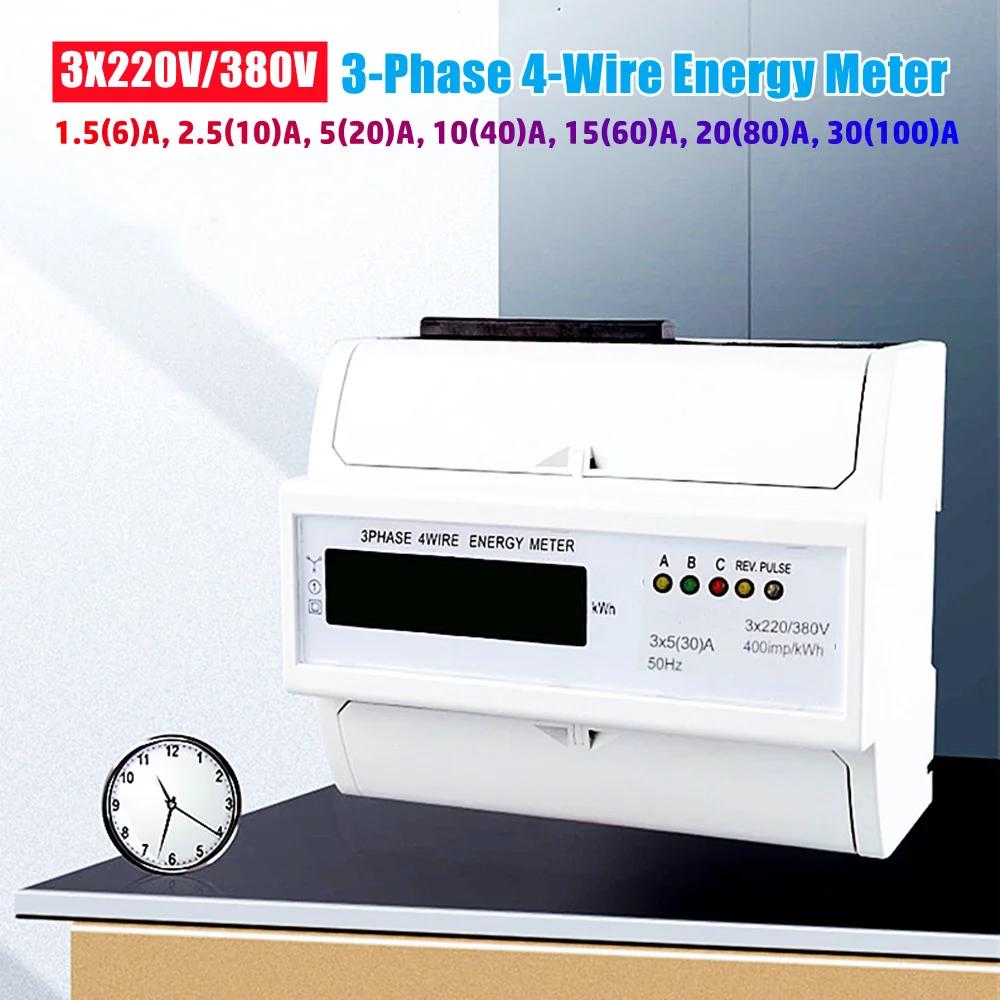 

7P Digital Three Phase Four Wire Guide Rail Electronic Electric Energy Meter Household 3X220V/380V LCD Electric Energy Meter