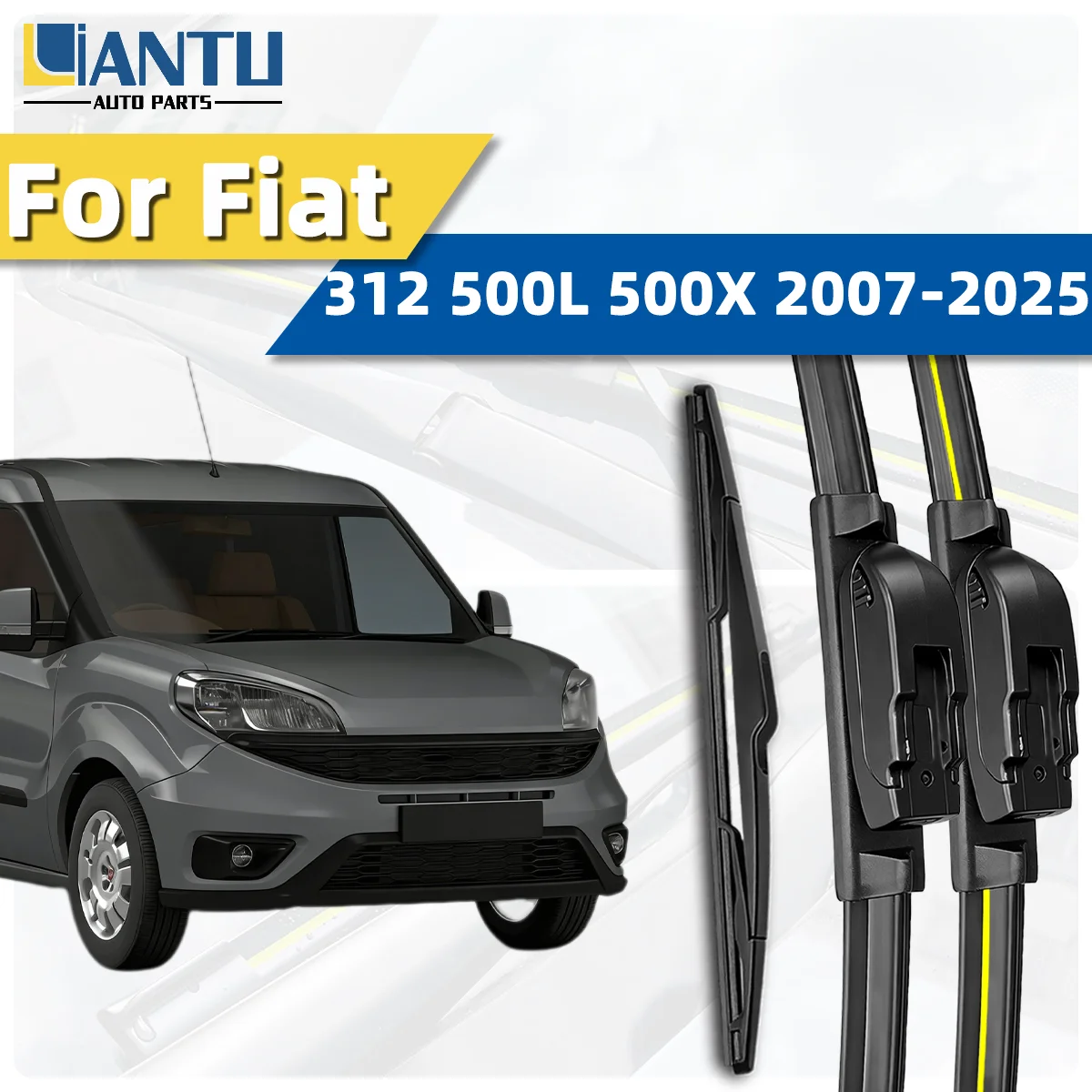 3PCS Palhetas de Limpador de Para-brisa Dianteiro e Traseiro Compatíveis com Fiat 312 500L 500X 2007-2025 Acessórios Automotivos Premium Silenciosos, Sem Manchas e Duráveis 2024