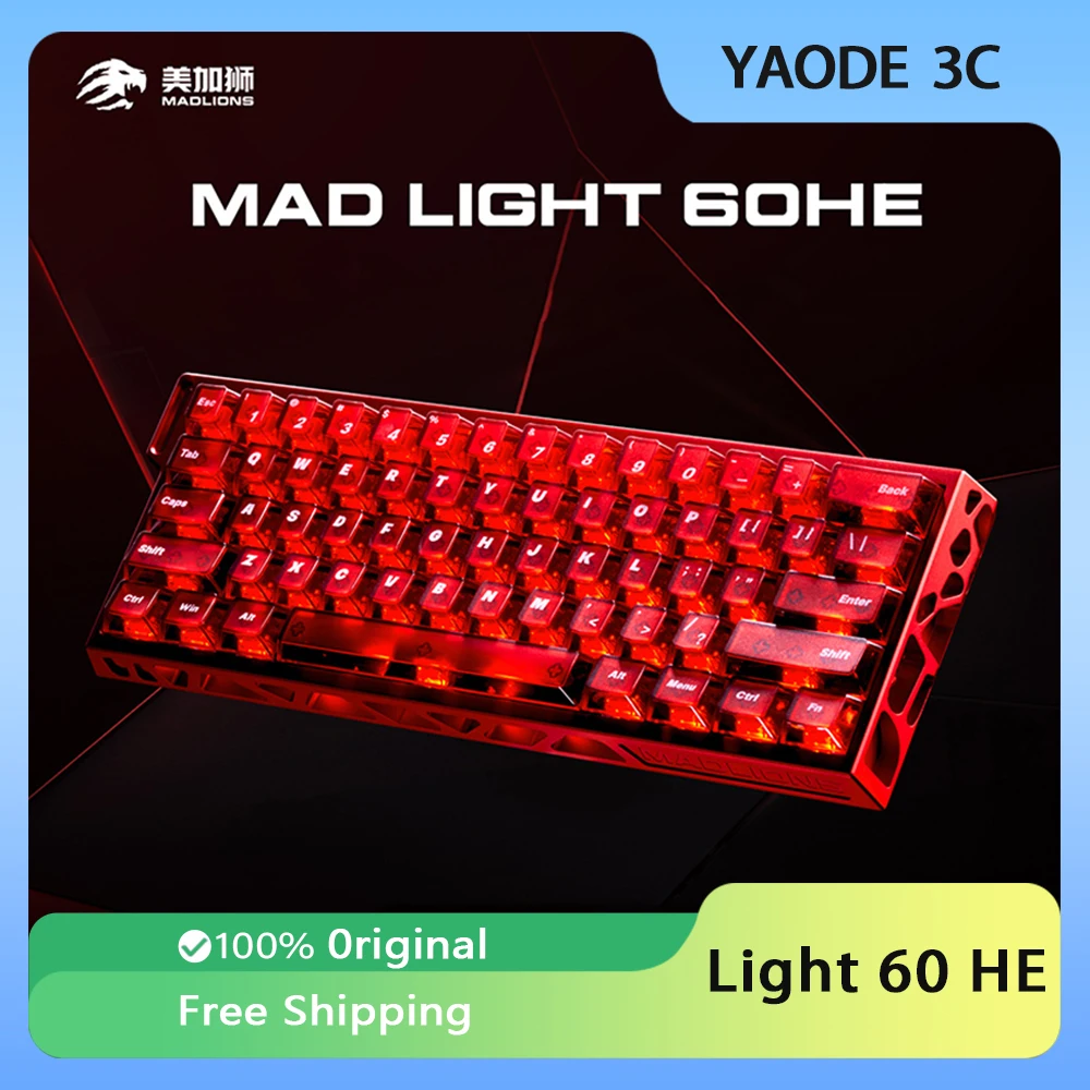 

MADLIONS MAD Light 60 HE, клавиатура с магнитным переключателем, алюминиевый полый корпус с ЧПУ, 8K, 0,01 мм RT, пользовательские игровые аксессуары с низкой задержкой