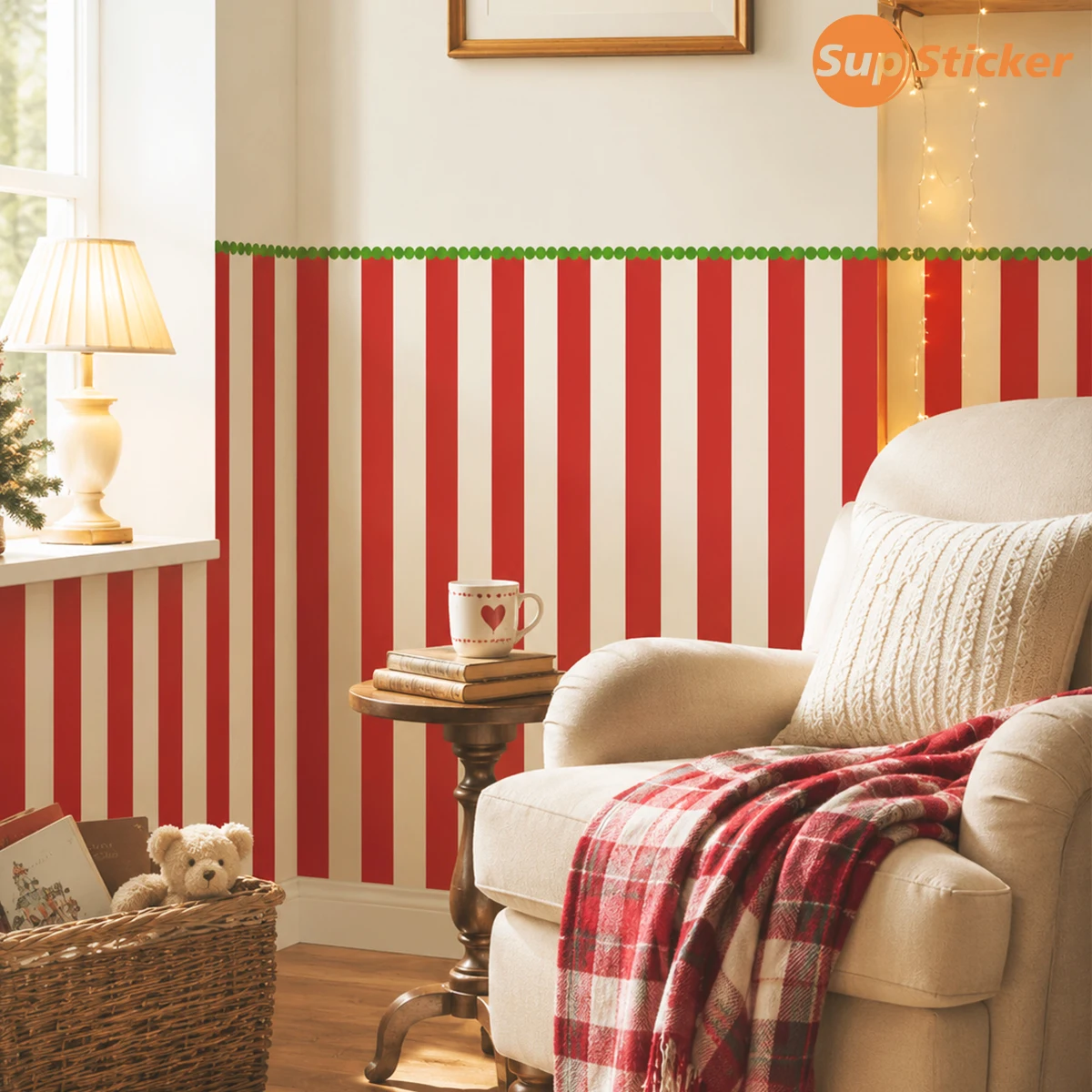 Peel and Stick Vertical Stripe Wainscoting Wall Sticker, Waterproof Removable PVC Wall Decal for Hallway Living Room Retro Home