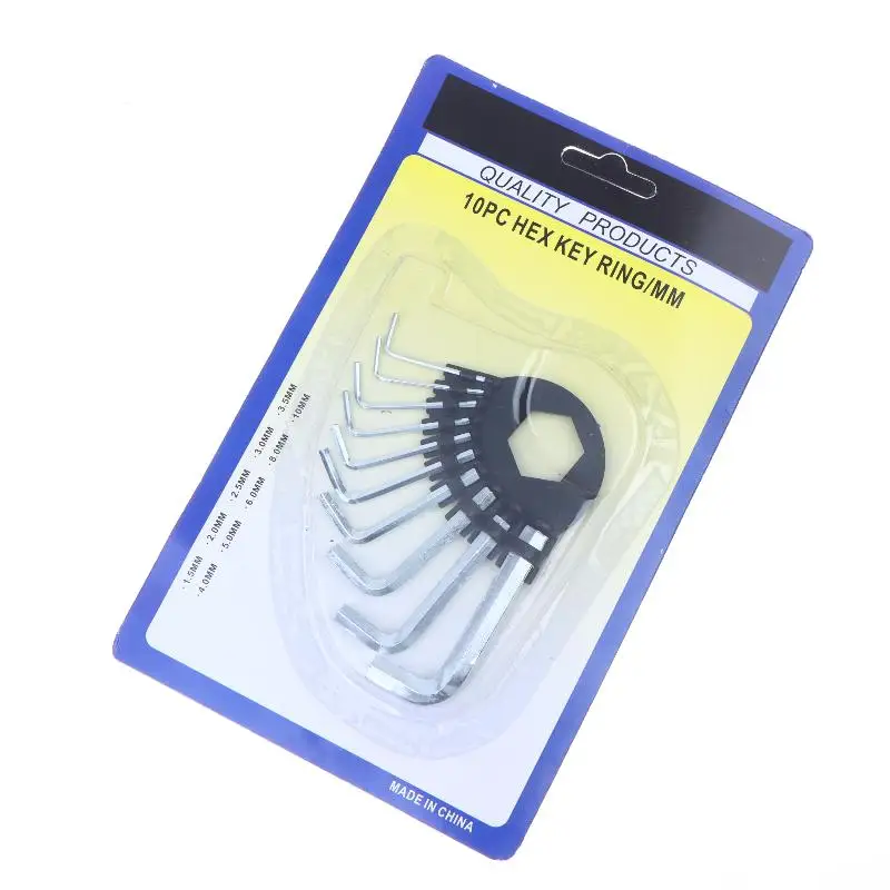 10 Piece Metric Hex Key Set Hardened Steel Foldable Storage Ring For Home Repair Bike Maintenance Assembly