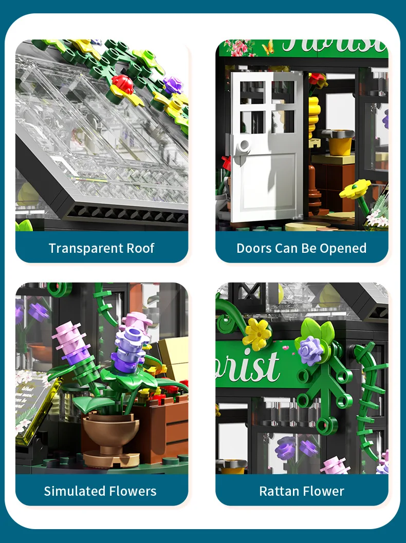 MOC Flower Store House Building Blocks Set Street View Plant Garden Hut Architecture Idea Toys Children Birthday Holiday Gifts