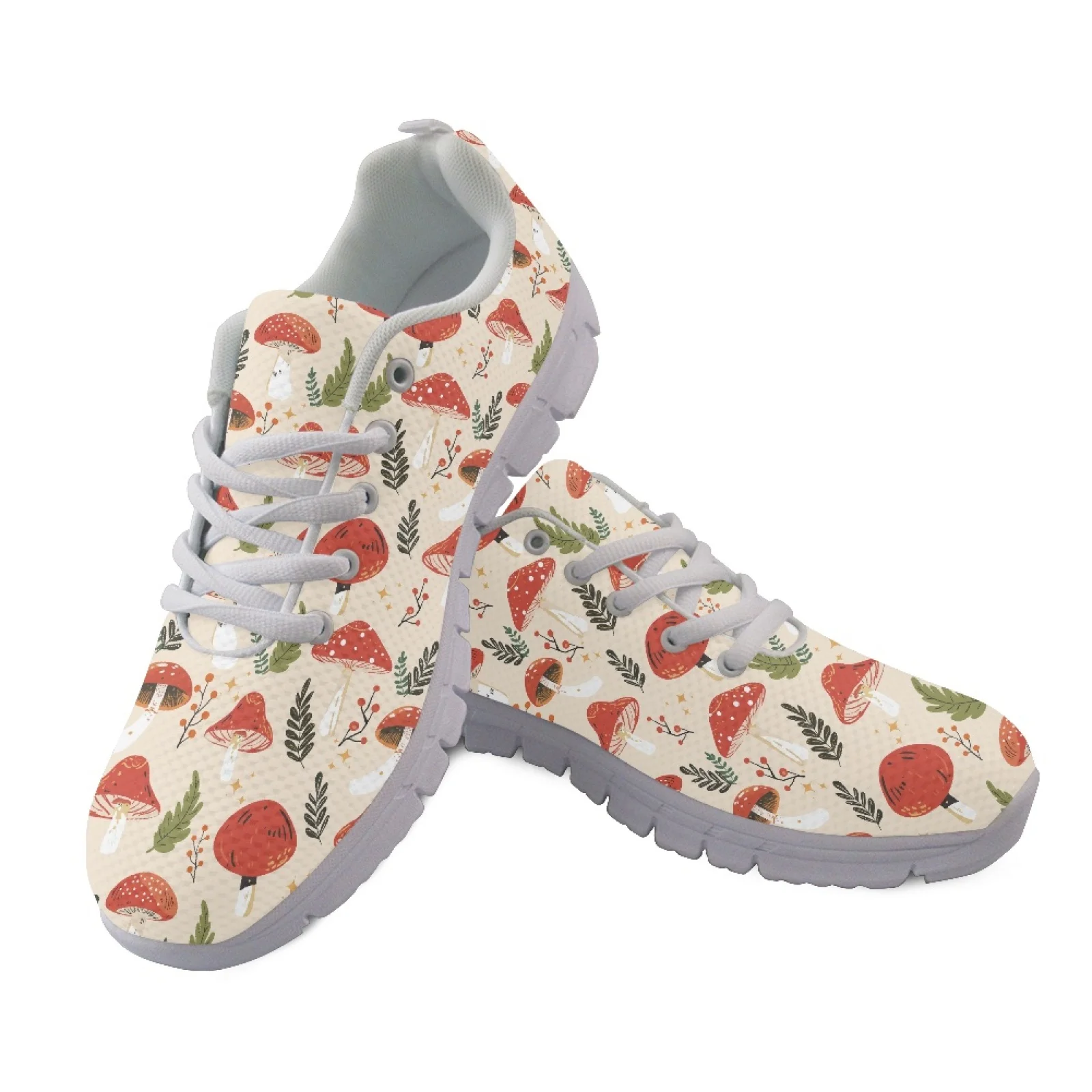 Coloranimal Mushroom Leaf Lightweight Sports Tennis Shoes for Women Mesh & EVA Sole Running Sneakers New Trend