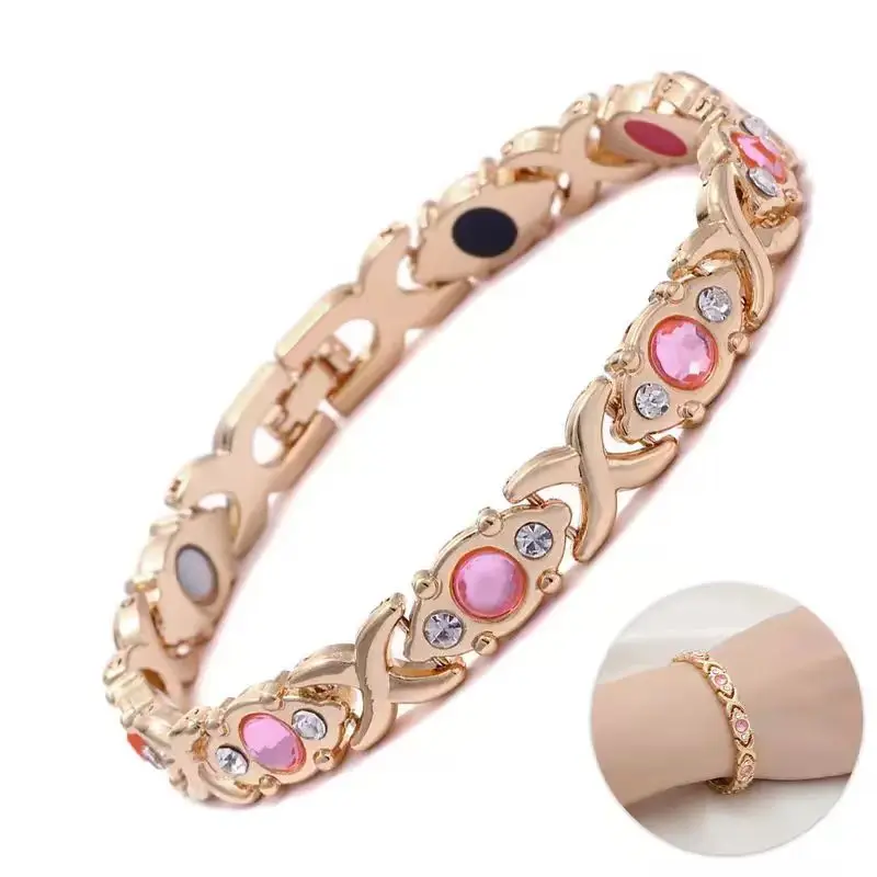 Energy Magnet Bracelet for Women, Magnetic Bracelet, Eco-Friendly Alloy Bracelet with Sparkling Rhinestones, Ladies' Wristband f