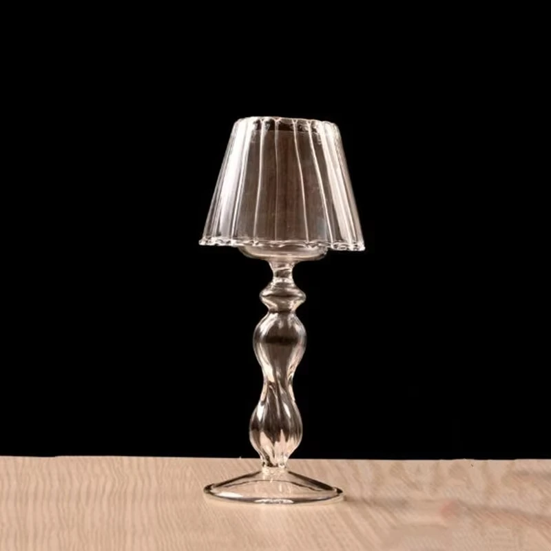 4pcs/pack 10*19.5cm Creative Amber Glass Candle Holder Wedding Live Prop Home Decoration Friend Gift