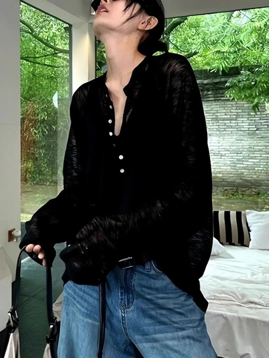 플러스 사이즈 루즈핏 롱 슬리브 티셔츠 얇은 자외선 차단 여성용 편안한 통기성 면 폴리에스터 원단