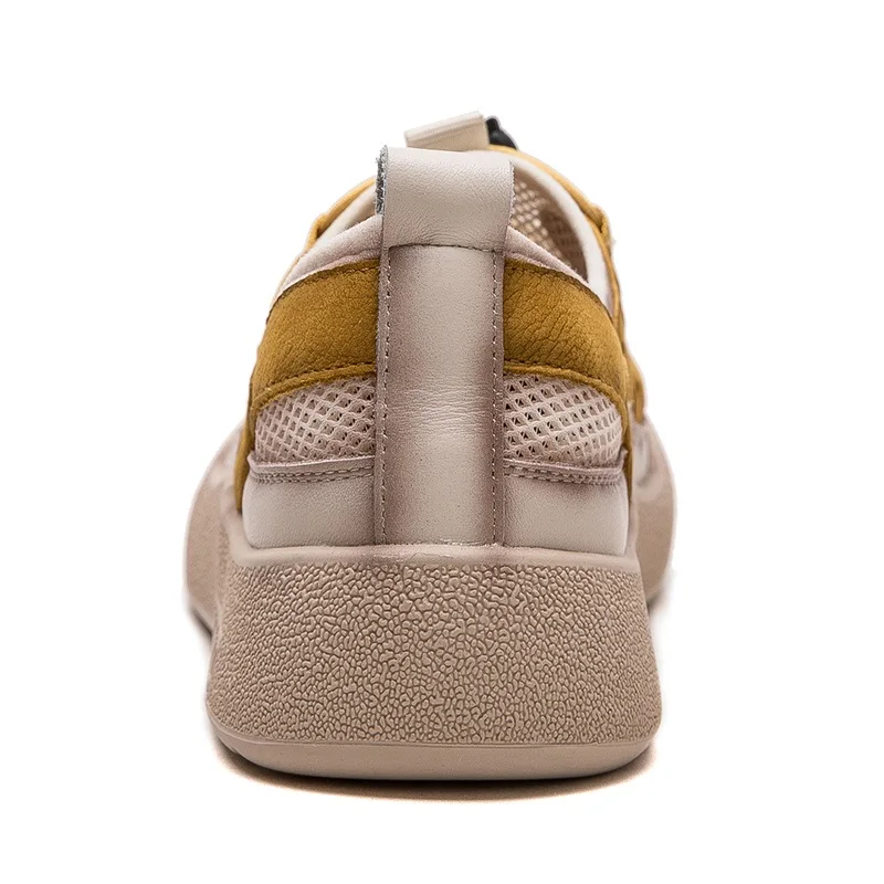 DRKANOL 2026 Fashion Women Summer Air Mesh Casual Shoes Hollow Breathable Genuine Leather Slip On Versatile Flat Casual Shoes