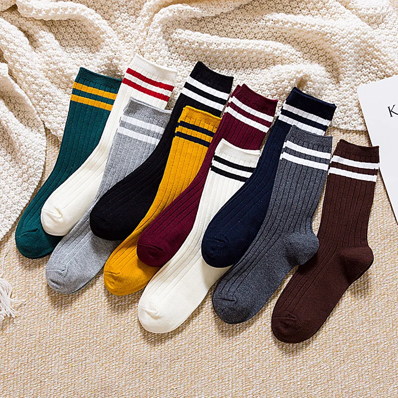 

New Korean Japanese Style Women Socks Loose Socks School Girl Harajuku Solid Colors Needles Knitting Striped Casual Cotton Socks