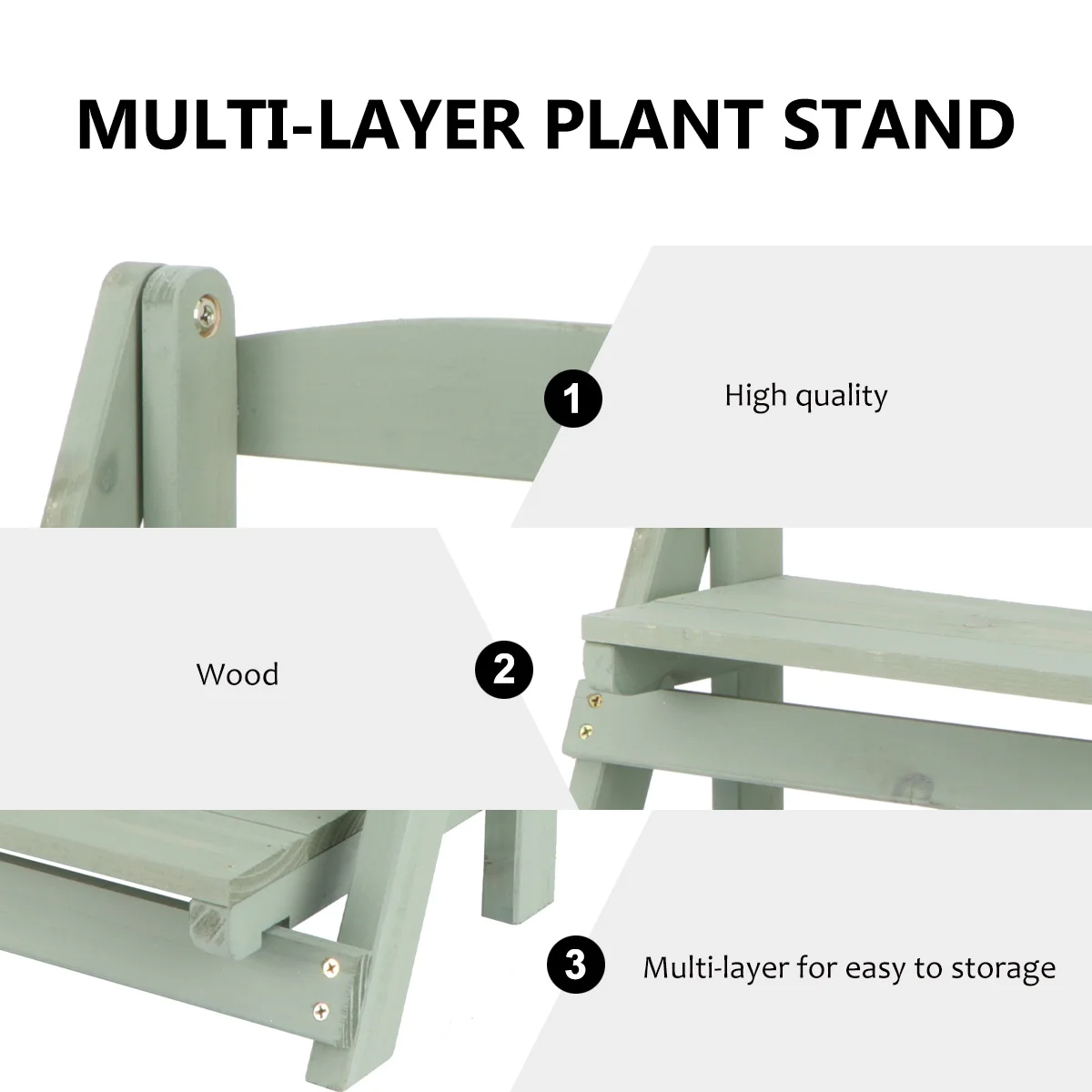 

Retro Wooden Flower Rack Multi-Layer Plant Shelf Storage Holder For Balcony Indoor Outdoor Use Green