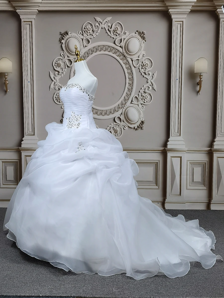 E JUE SHUNG-Robe de Mariée Blanche en Organza, avec Lacets dans le Dos, Perles, pour Mariage, Bon Marché