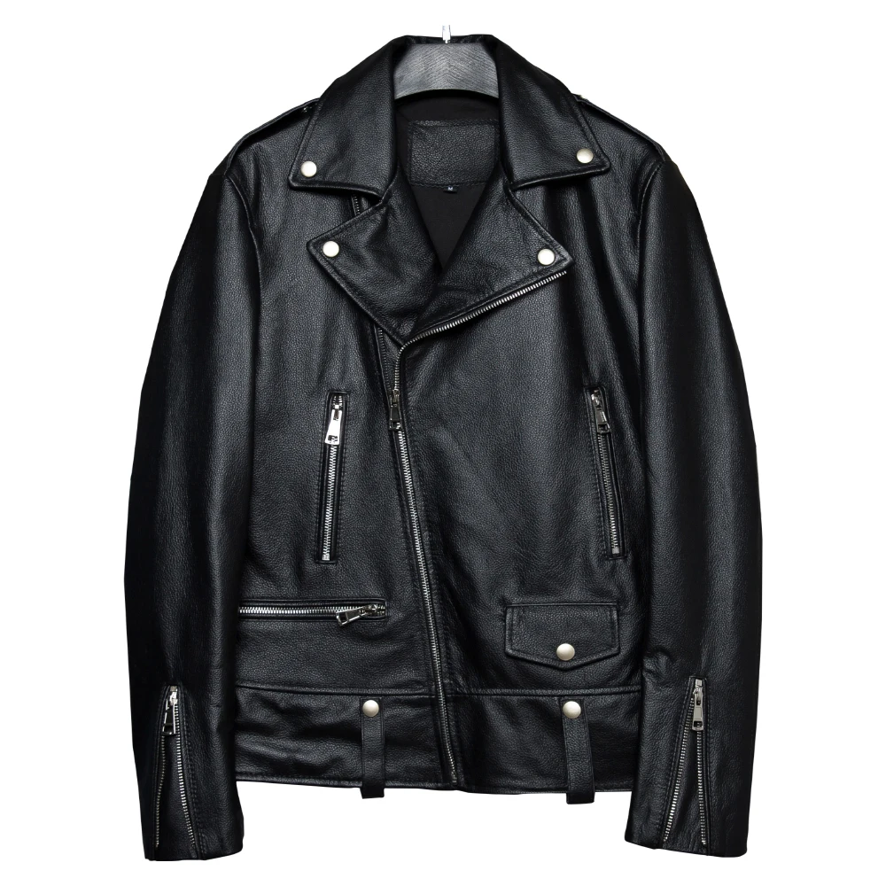 

Spring and Autumn Natural Leather Jacket Black Soft Men's Motocycle Jackets Motor Clothing Biker Slim Short Coat