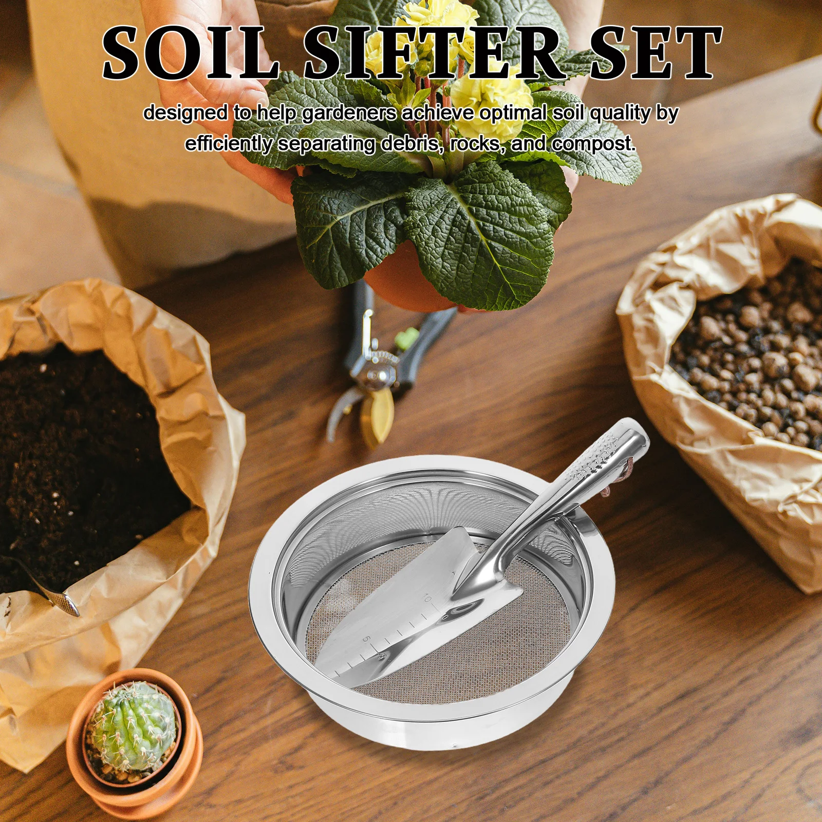

1Set Stainless Steel Soil Sifter Set Multiple Mesh Sizes Compost Garden Sieve Durable Efficient Debris Rocks Separation