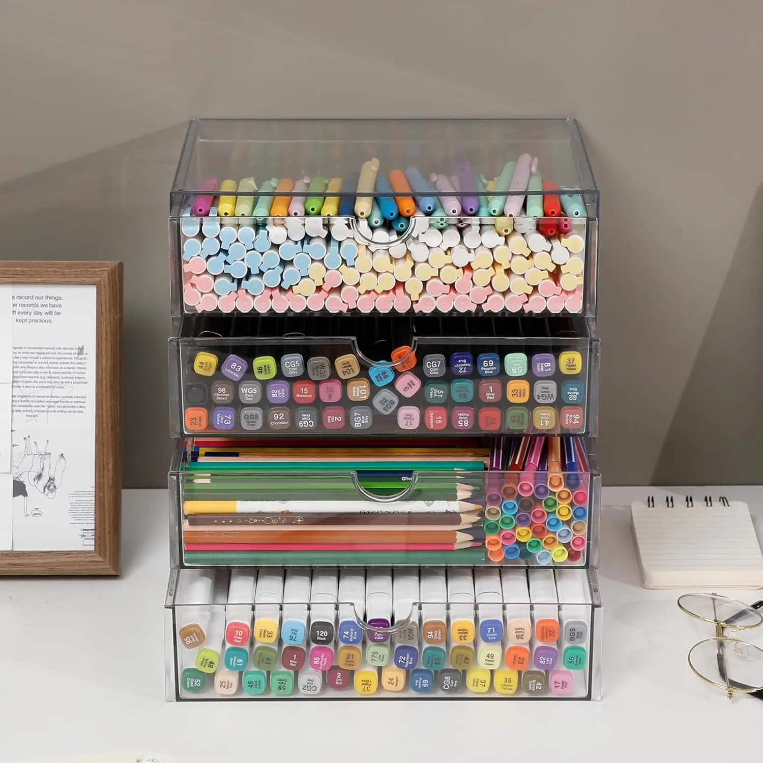 

Прозрачный пластиковый органайзер для ящиков, для домашнего офиса и хранения принадлежностей, штабелируемый контейнер для ванной комнаты с 4 ящиками