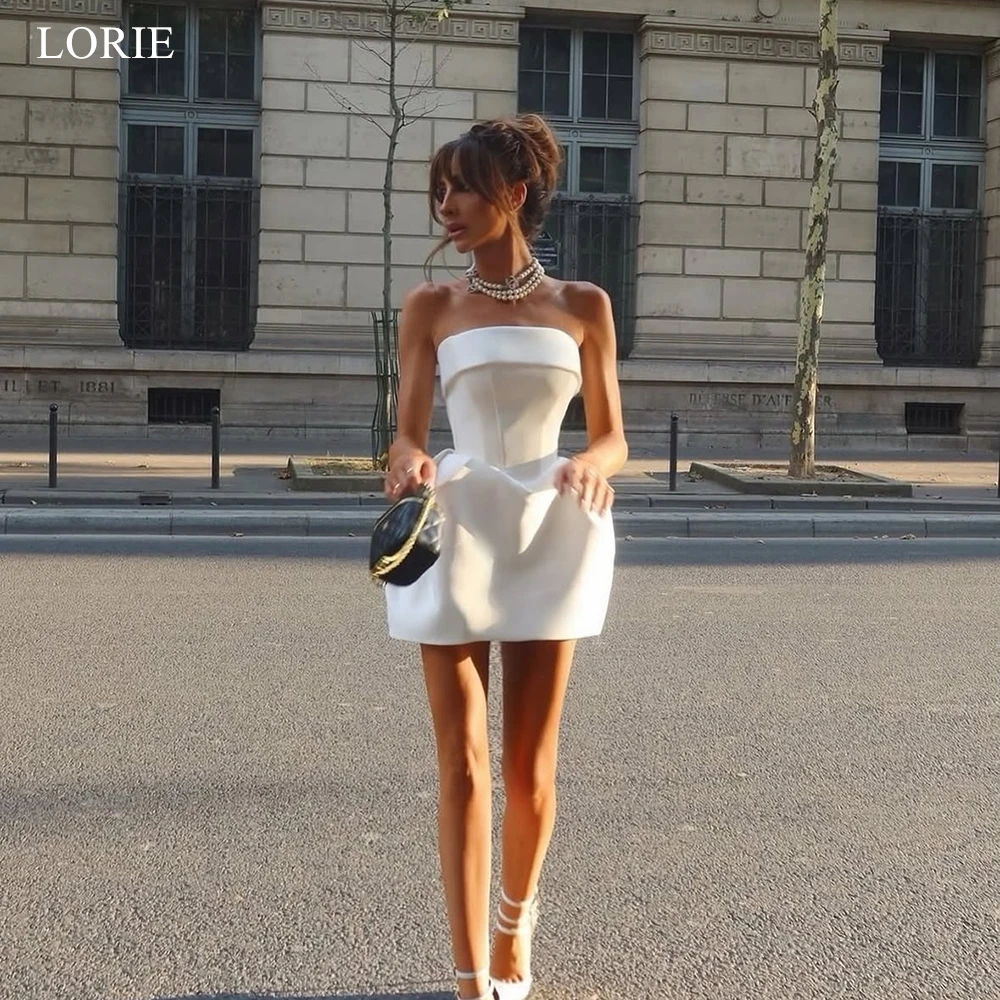 

LORIE Chic Mini Satin Party Dresses Strapless Sleeveless Evening Dress Simple Waist-Cinching Cocktail dress 2026 Customized