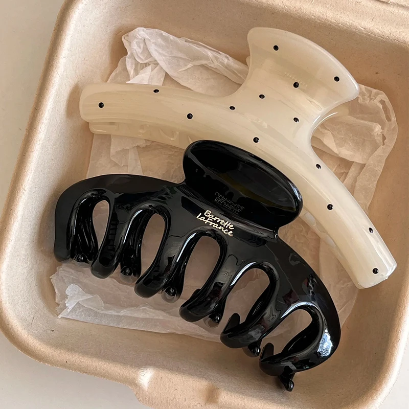 Polka Dot Large Hair Claw Clips Shark Clips Women Elegant Black White Jaw Clamp For Thick Hair Daily Back Head Hair Accessories