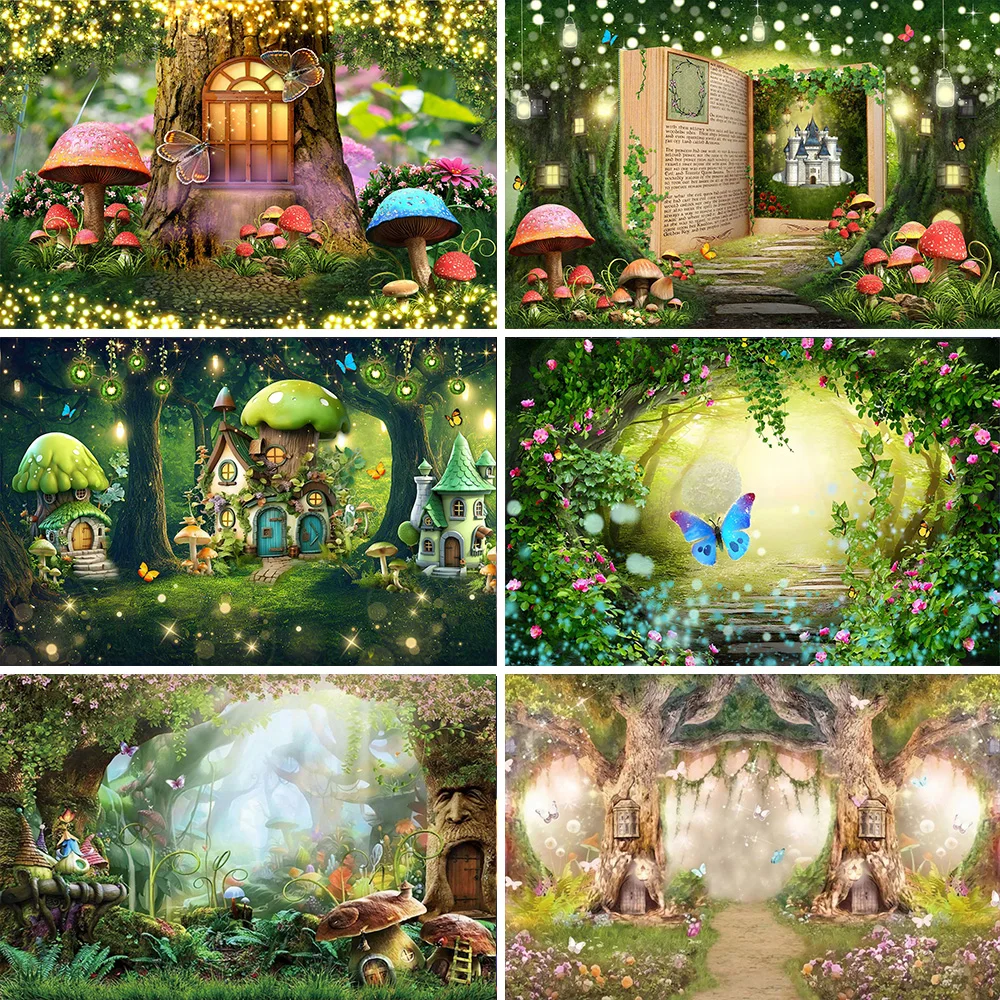 Dreamy Fairytale Forest Photography Background Castle Wonderland Jungle Mushroom Baby Birthday Party Decor Photo Studio Props