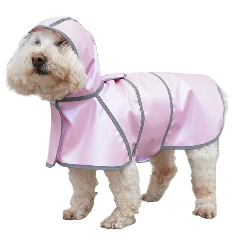 Pink Reflective Dog Raincoat with Hood, PU Waterproof Slicker Poncho for Small Medium Large Dogs, Outdoor Waterproof Dog Jacket