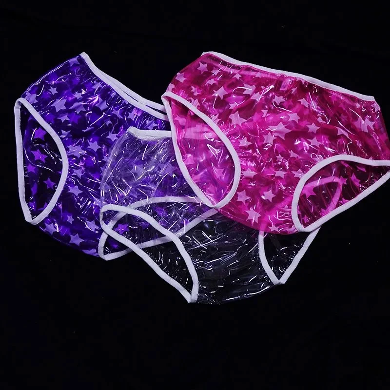 

Plus Size Men's Sissy Lace up Bra Briefs PVC Sheer Sexy Women Mid-rise Soft Leak Proof ABDL Plastic Panties Erotic Lingerie