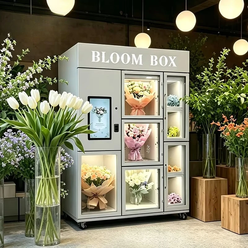 8‑Locker Refrigerated Flower Vending Machine, Touch Screen Control, Constant Humidity Fresh‑Keeping for Mall & Scenic Bouquet