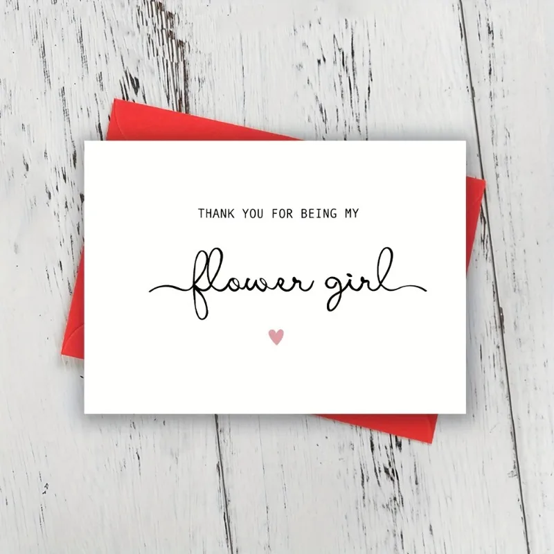 Elegant "Thank you for being my flower girl" card with pink envelope - perfect for weddings, bridal parties and special occasions, bridal party cards | elegant writing design | complex presentation, wedding brochure card