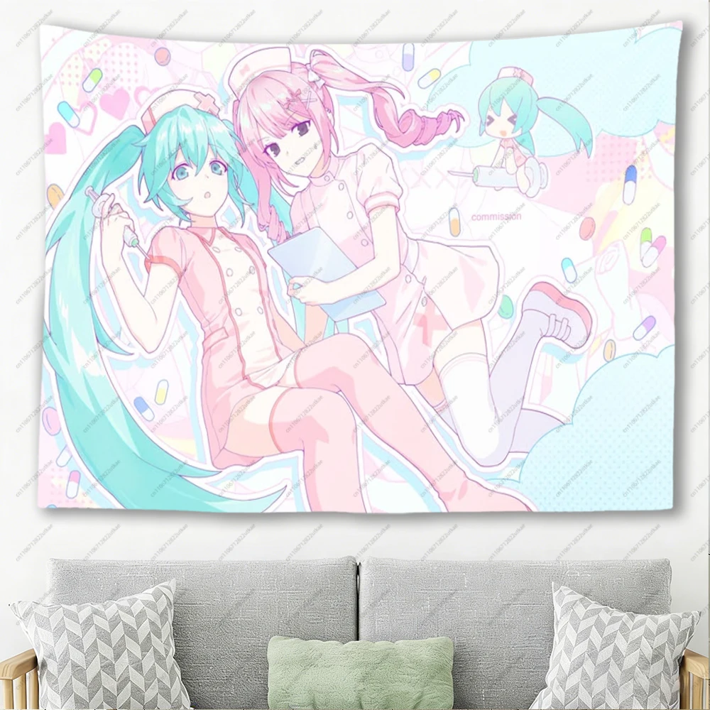 tapecaria-rosa-de-meninas-enfermeiras-anime-em-tons-pasteis-decoracao-kawaii-vocaloid-para-quarto-de-anime
