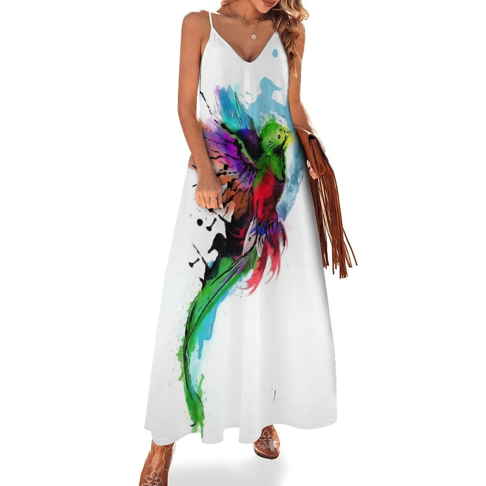 

WaterColor Quetzal from Guatemala Sleeveless Dress women dresses