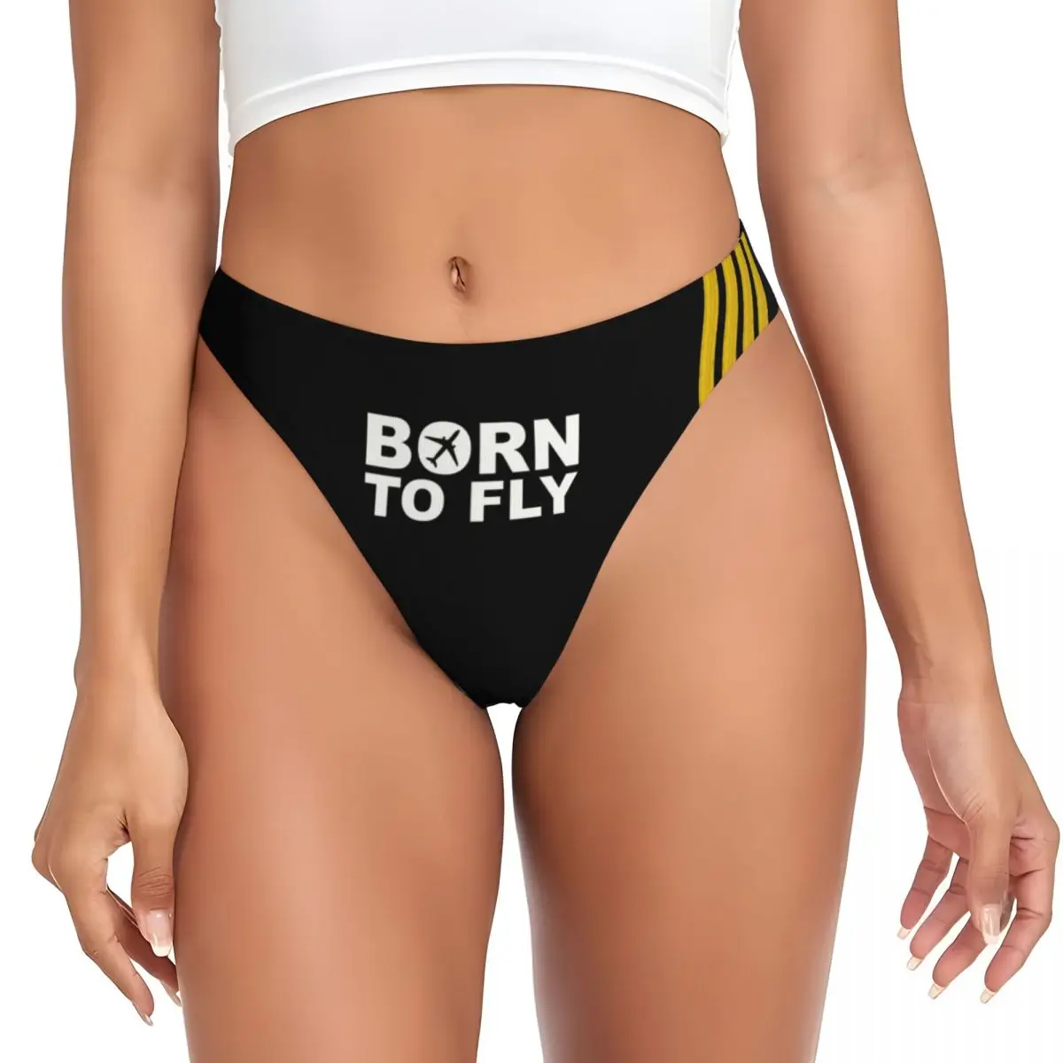 

Custom Women's Born To Fly Captain Stripes G-string Thong Female Soft Pilot Air Fighter Panties Underwear