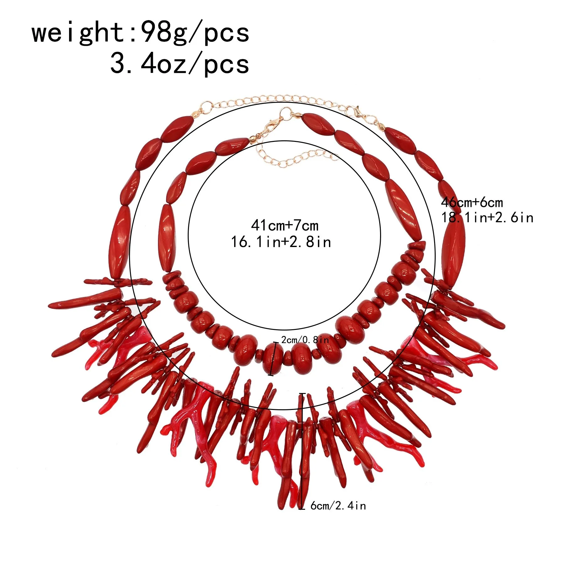 جديد تتجه الاكريليك الأحمر المرجان المختنق قلادة للنساء البوهيمي غير النظامية الخرز هندسية مزدوجة الطبقات القلائد مجوهرات #6