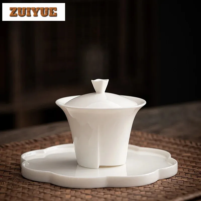 150ml Elegant White Gaiwan Porcelain Tureen Chinese Cup Bowl Lid Bone Ceramic Cup Saucer Gaiwan Home Decoration Accessories