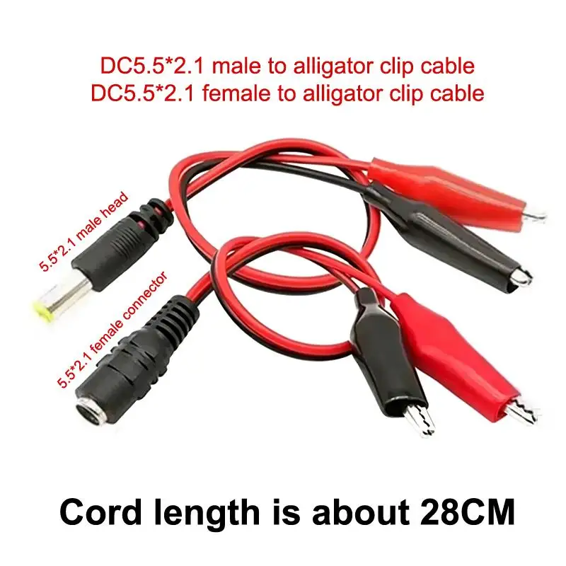 Easy to Use Alligator Clip to DC Plug Adapter 2Pcs 55x21mm Male Female Test Leads for Electronics Beginners
