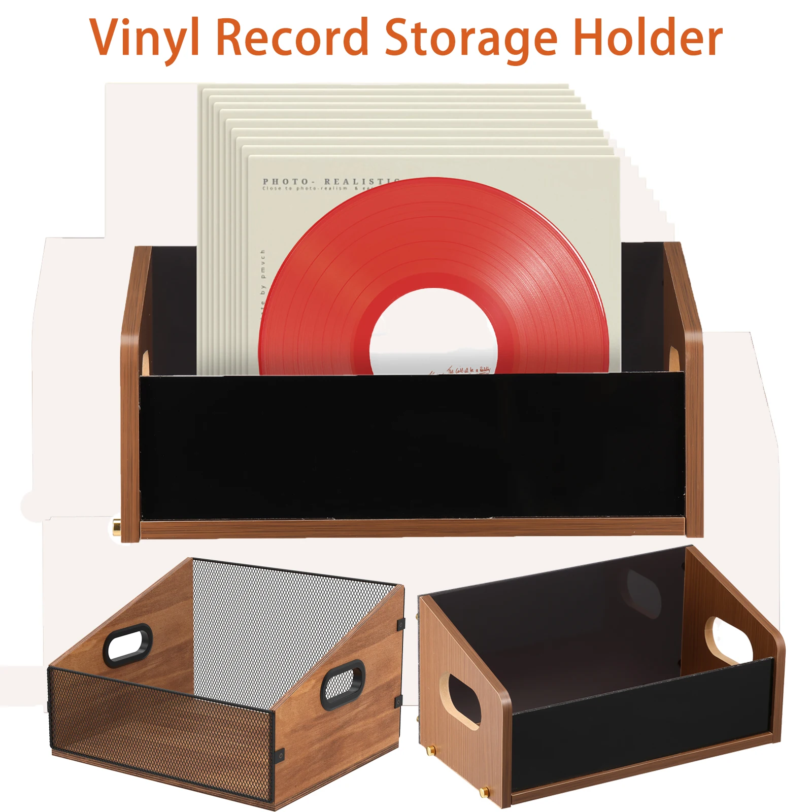 Schallplatten-Aufbewahrungshalter aus Holz, Vintage-Tischplatte, großes Fassungsvermögen, Album-Schallplatten-Organizer für LP-Vinyl-Schallplatten-CD-Disc-Aufbewahrungsbox