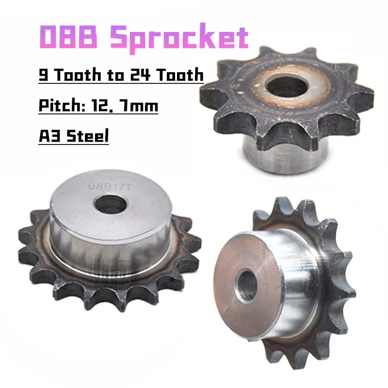 1pcs/lot 08b Chain Drive Sprocket Wheel A3 Stee 9/10/11/12/13/14t To 24 Tooth Pitch 1/2