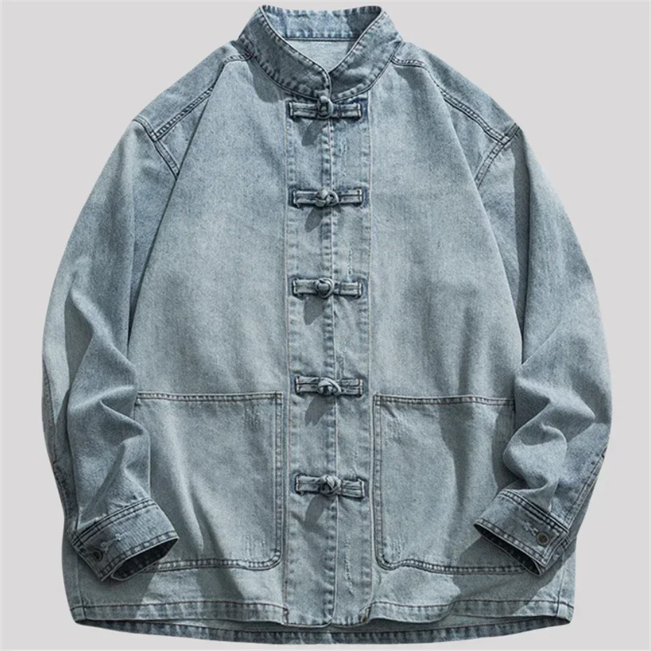 Harajuku Denim Jacket Men Streetwear Hip Hop Cowboy Chinese Vintage Y2K Jeans Coat Men Retro Casual Washed Thin Blue Jackets