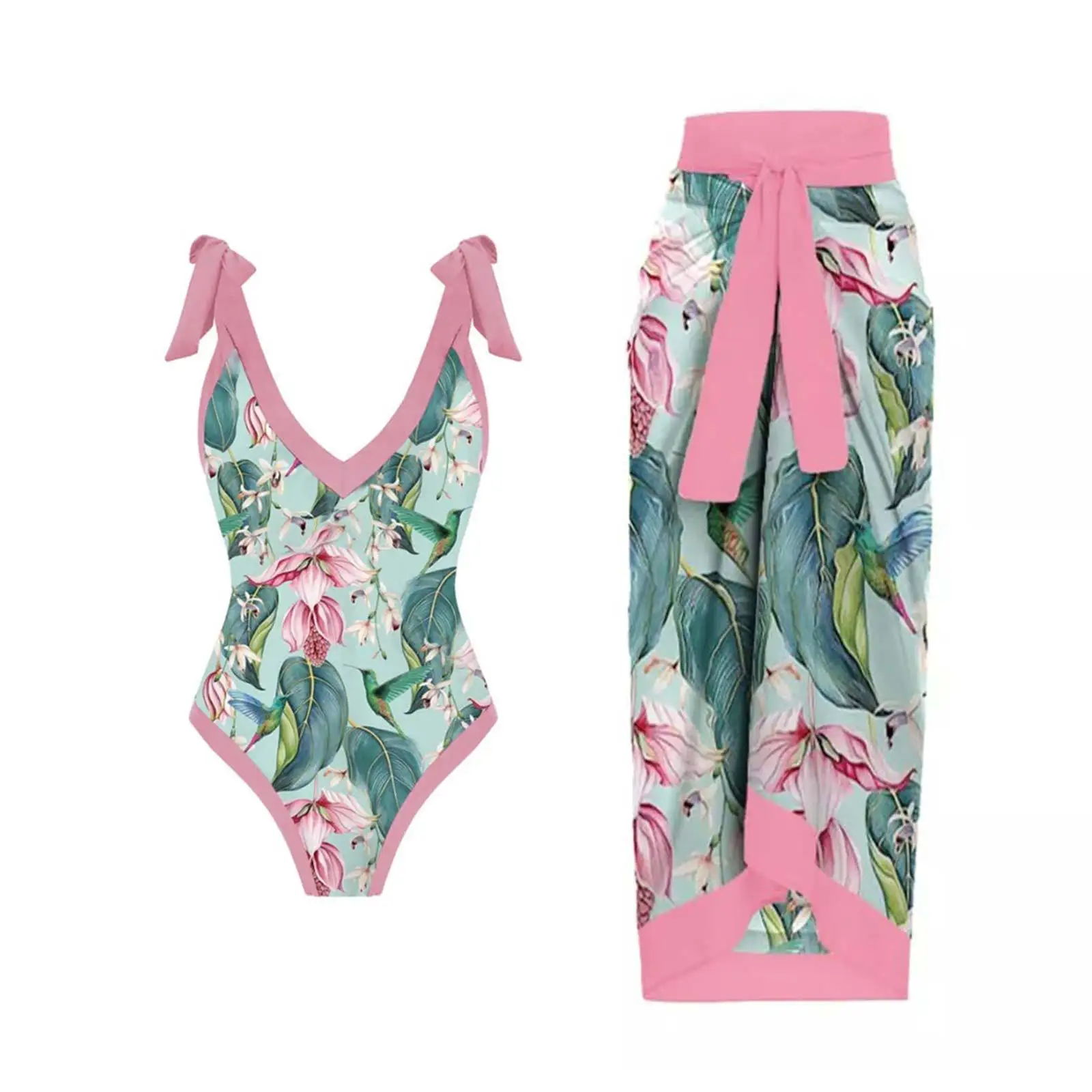 2026 Printed Swimsuit Women One Piece With Beach Skirt Padded Swimwear Female Bathers Bathing Swimming Swim Suit Beachwear