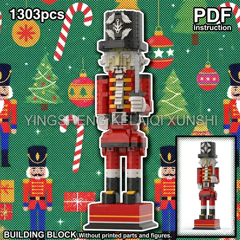 Figurine de soldat casse-noisette de Noël en uniforme rouge MOC avec épée, décoration de vacances, modèle de bloc