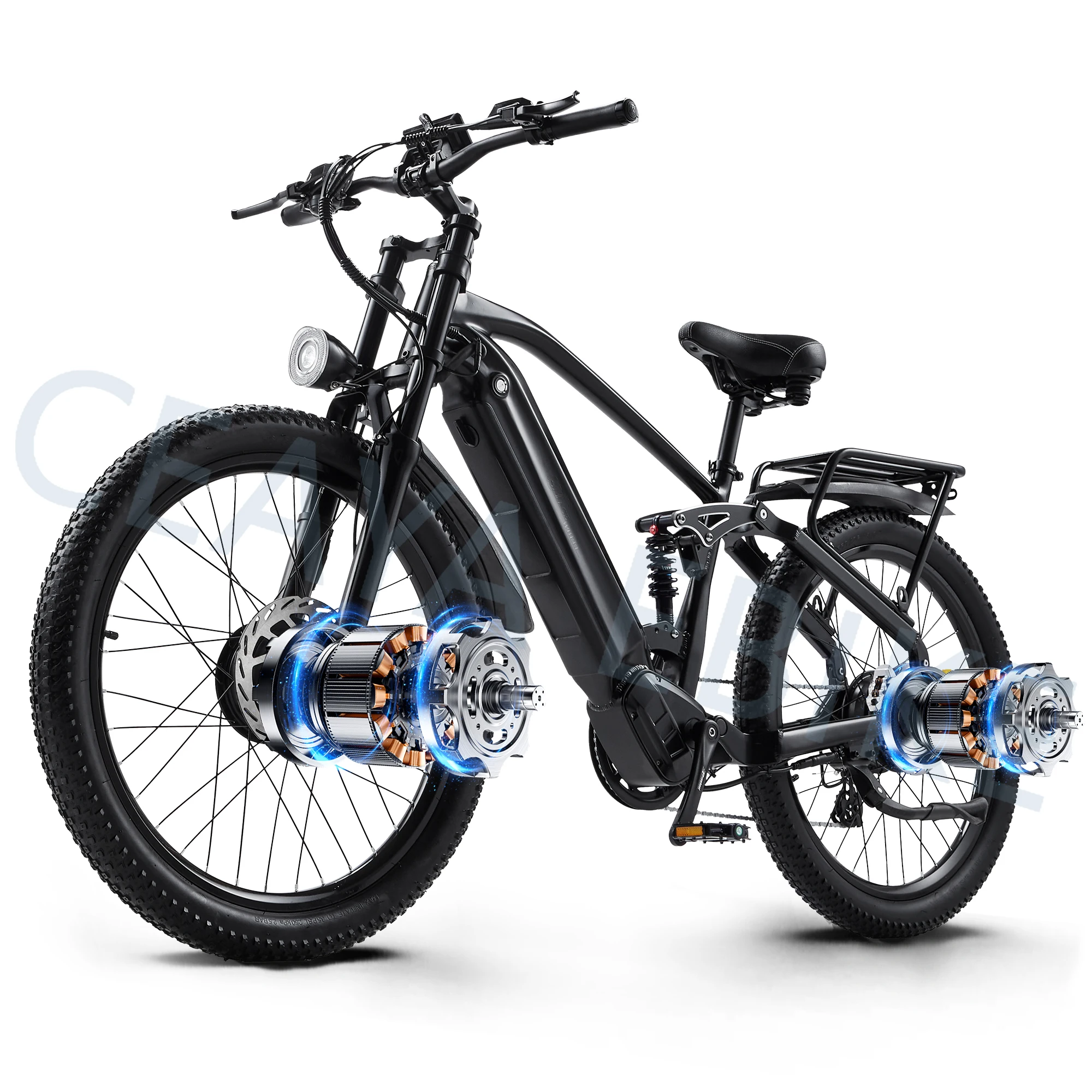 Elektrofahrrad mit zwei Motoren, Ölbremse, Elektro-Mountainbike, 48V 17AH Akku, Fat Tire E-Bike, Doppelfederung, Rücklicht